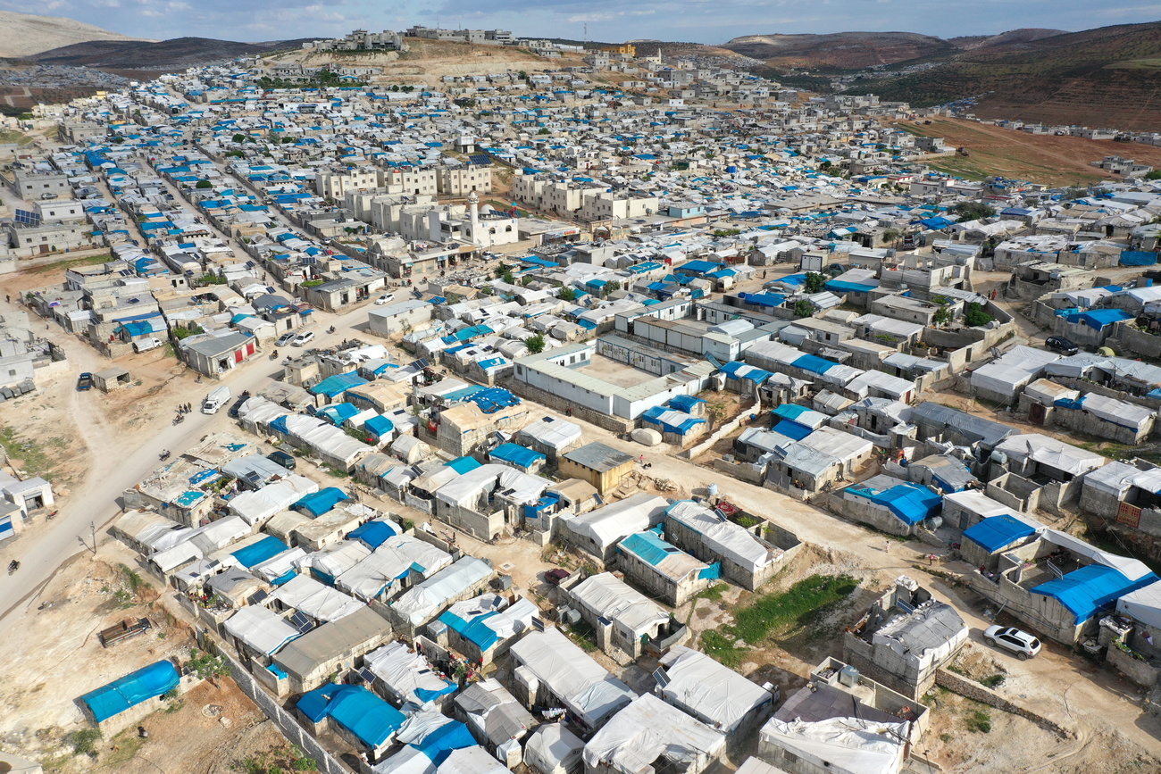 Aerial view of a refugee camp