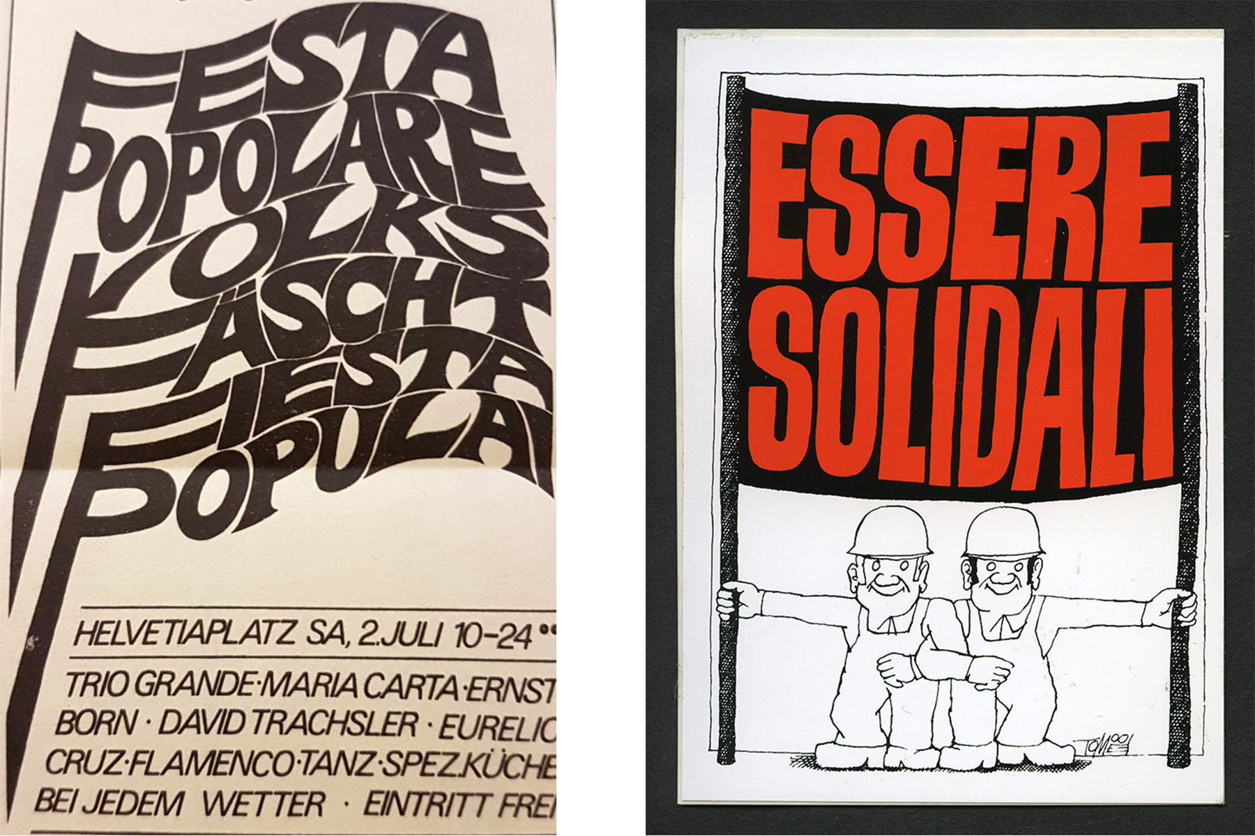 1960年代、70年代の労働争議。当時「出稼ぎ外人」と呼ばれた何万人もの人々の連帯と法的平等を訴えるポスターが描かれた