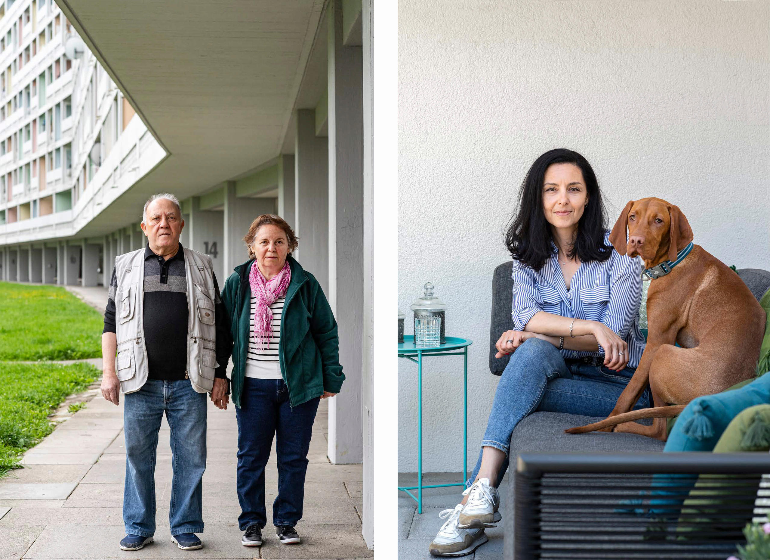 una coppia e una donna con un cane