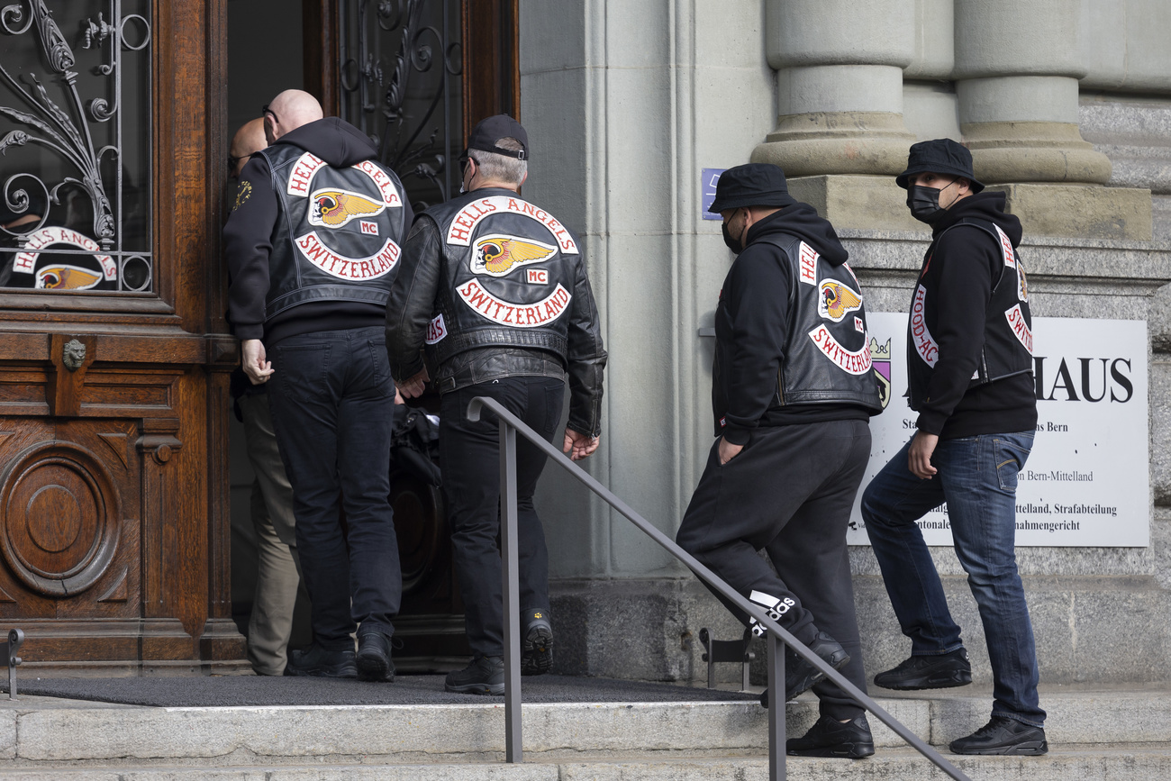 bikers arrive for Bern trial.