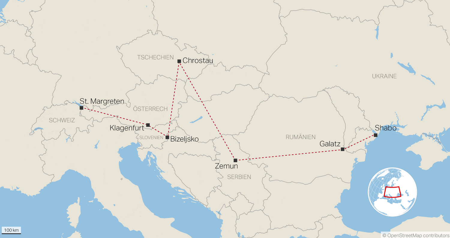 Karte mit der Route, welche die Familie zurückgelegt hat.