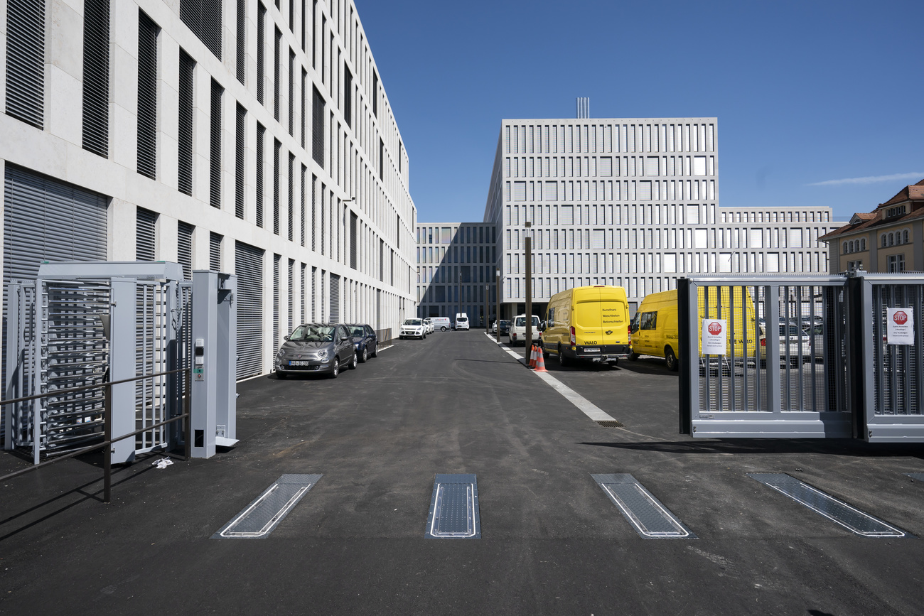 Modern office buildings seen from a distance