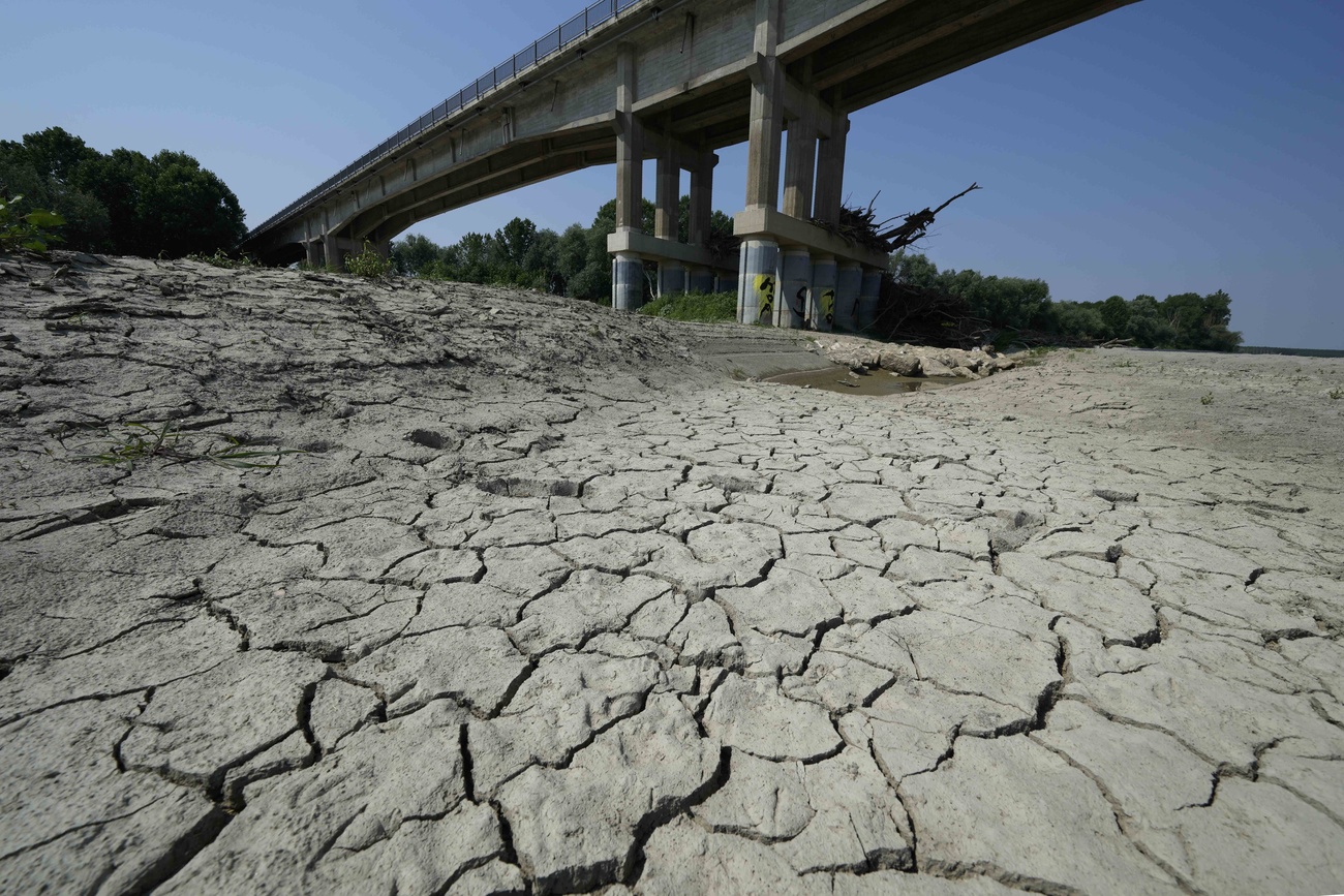 letto di fiume secco, sullo sofndo un ponte