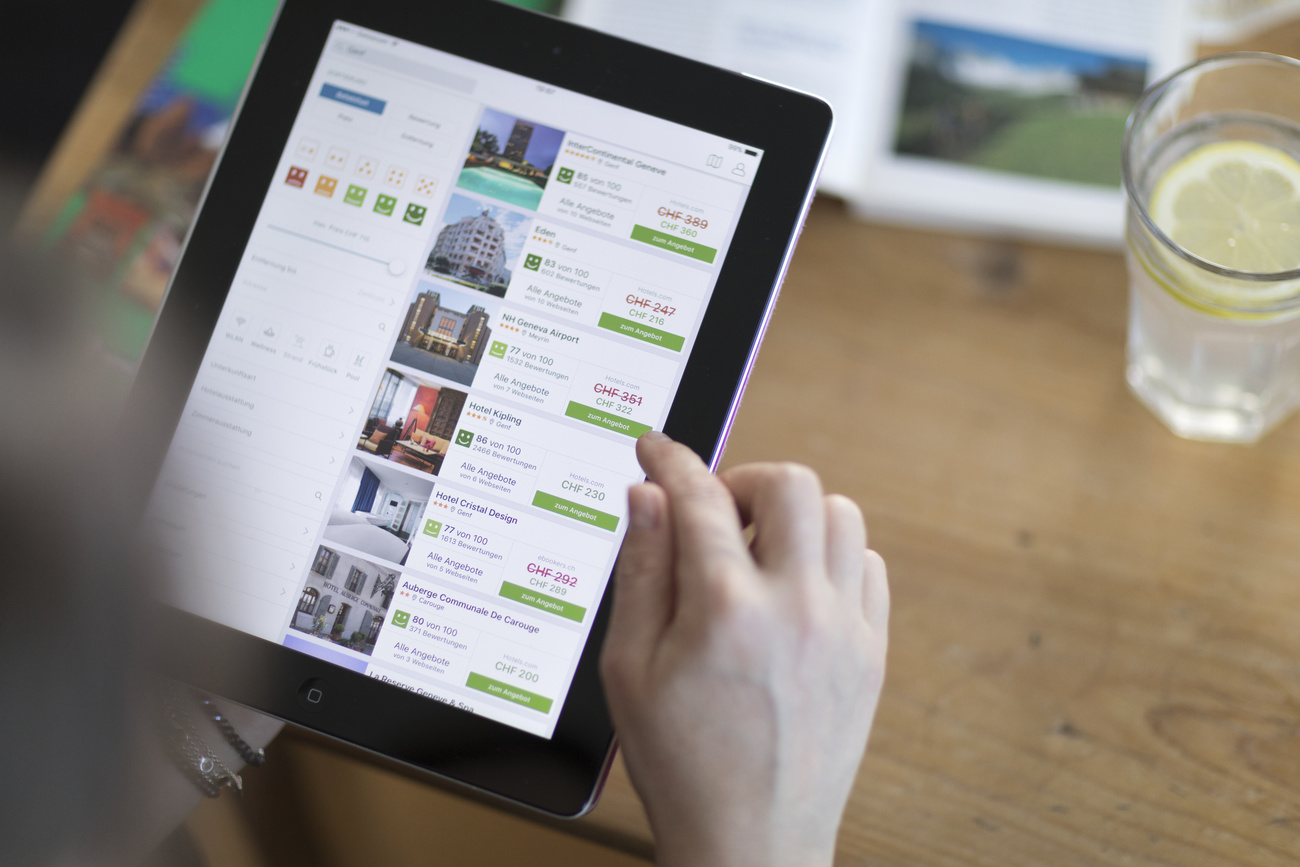 Tablet with hotel booking platform