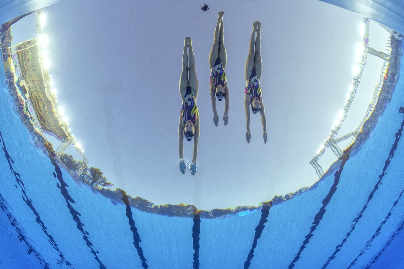 Bild von Synchronschwimmerinnen unter Wasser