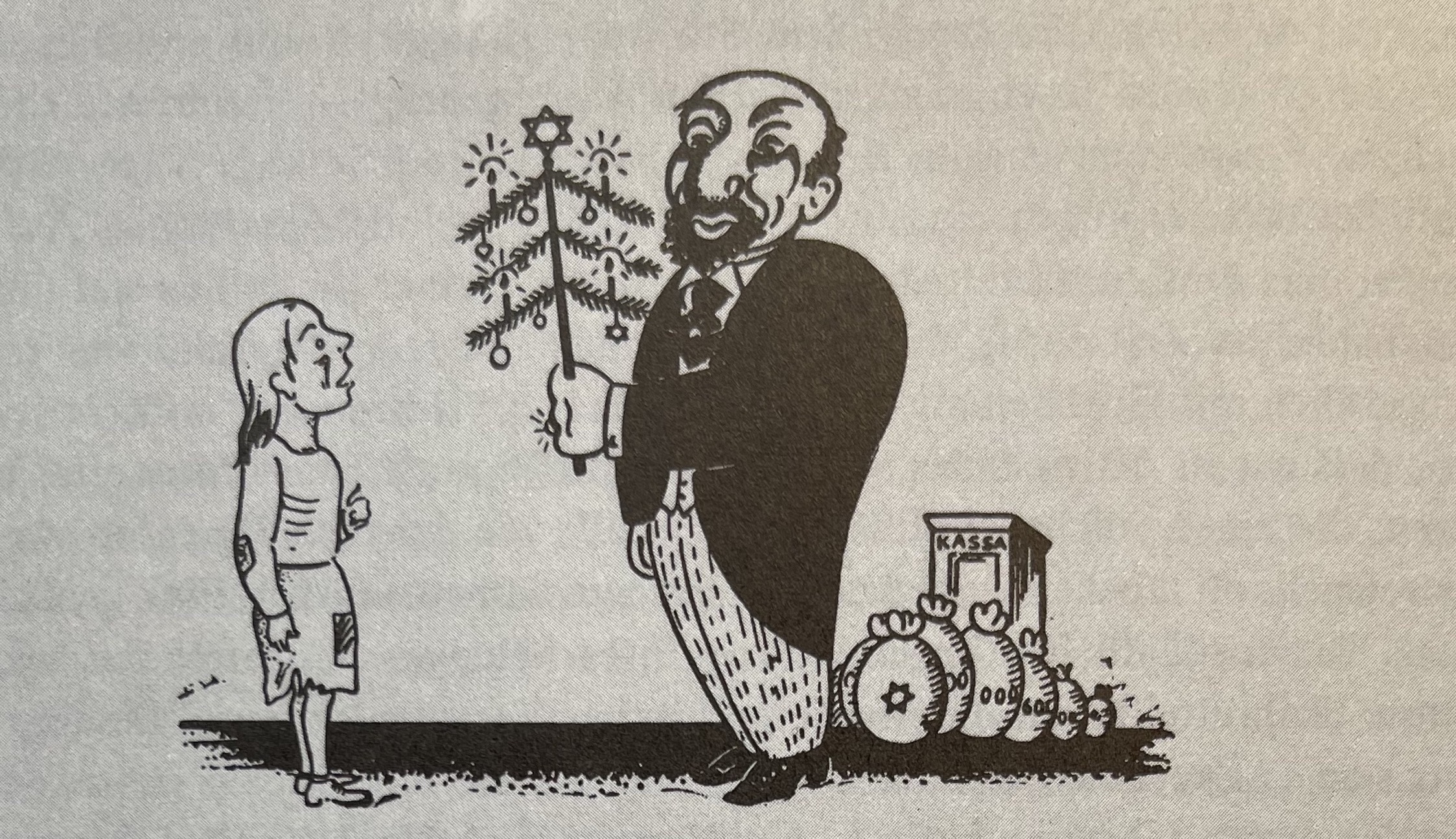 Caricatura antisemita: Rico comerciante con una niña pobre.