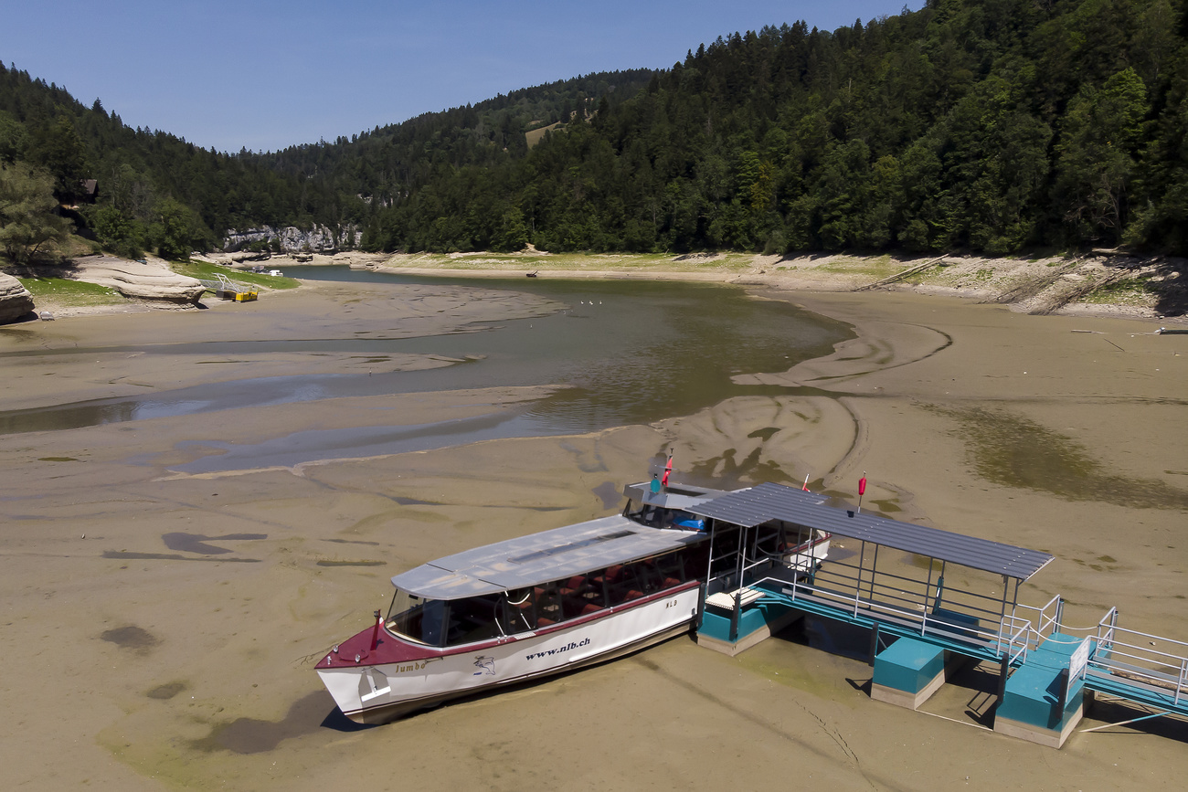 Dried up river and stranded boat