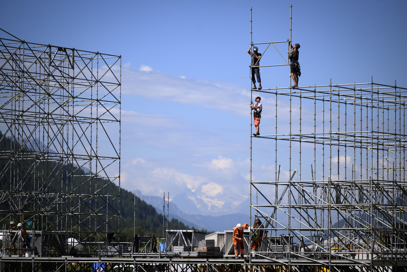 Workers on a scaffold