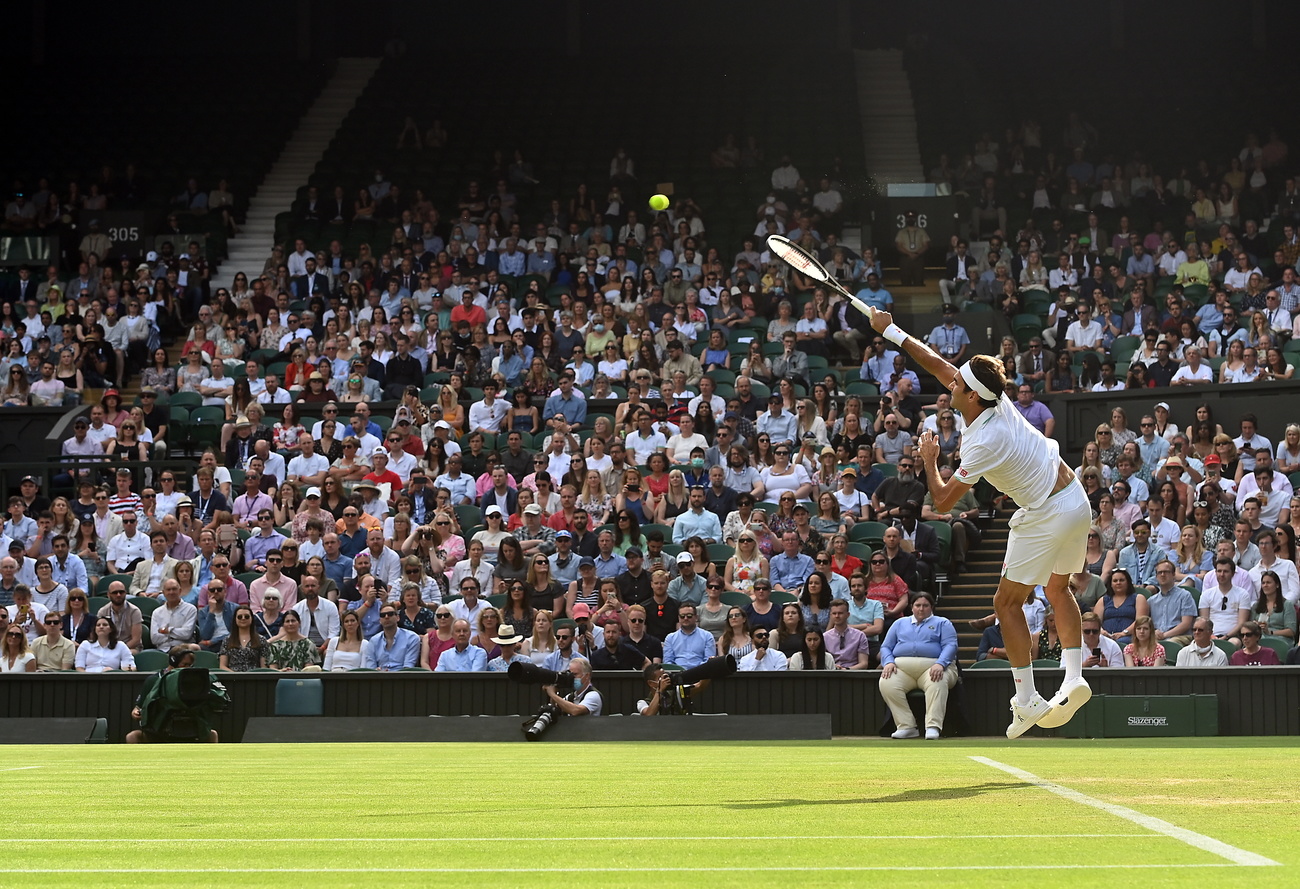 Roger Federer nel 2021 a Wimbledon
