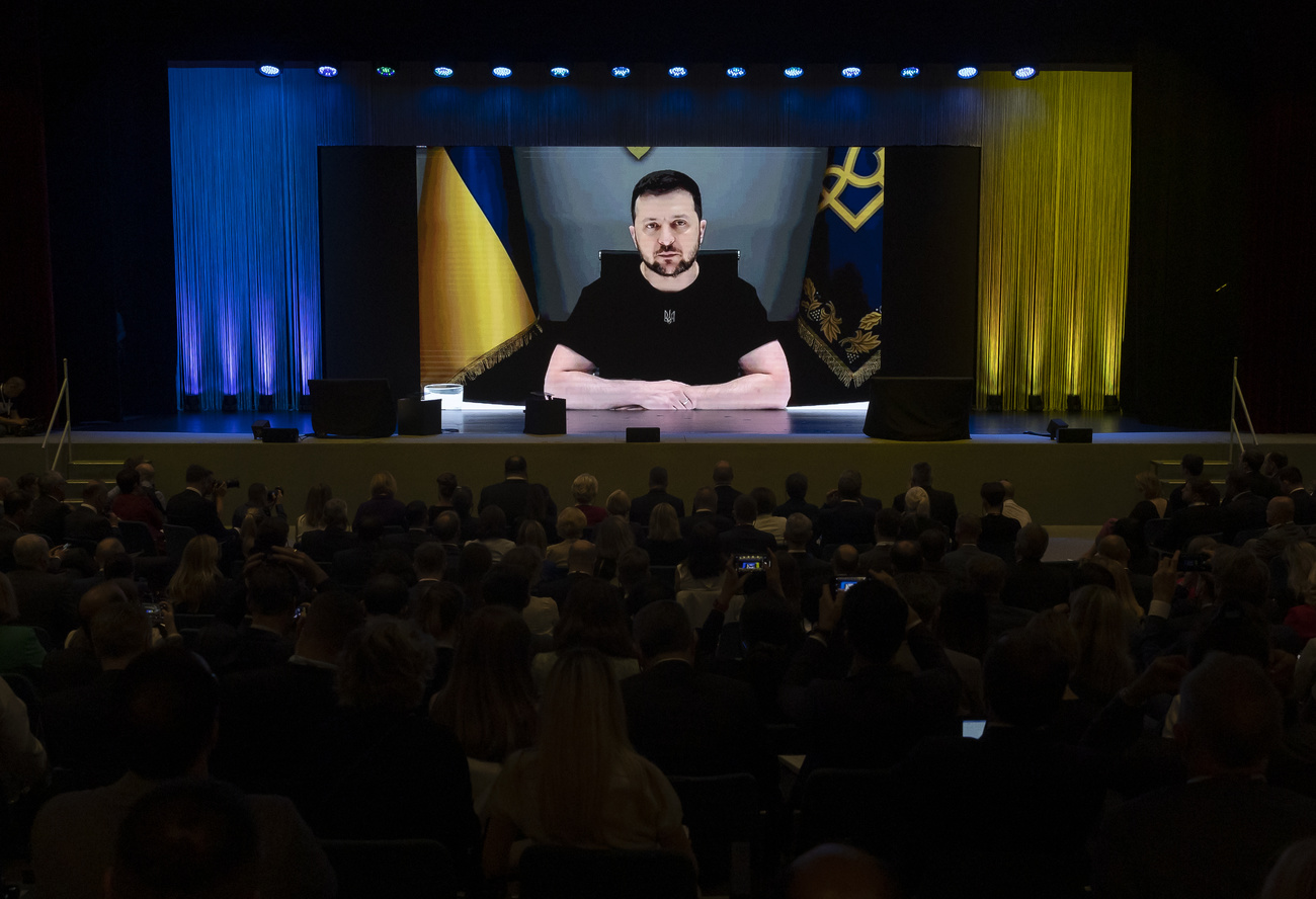 Volodymyr Zelensky addresses the Lugano conference