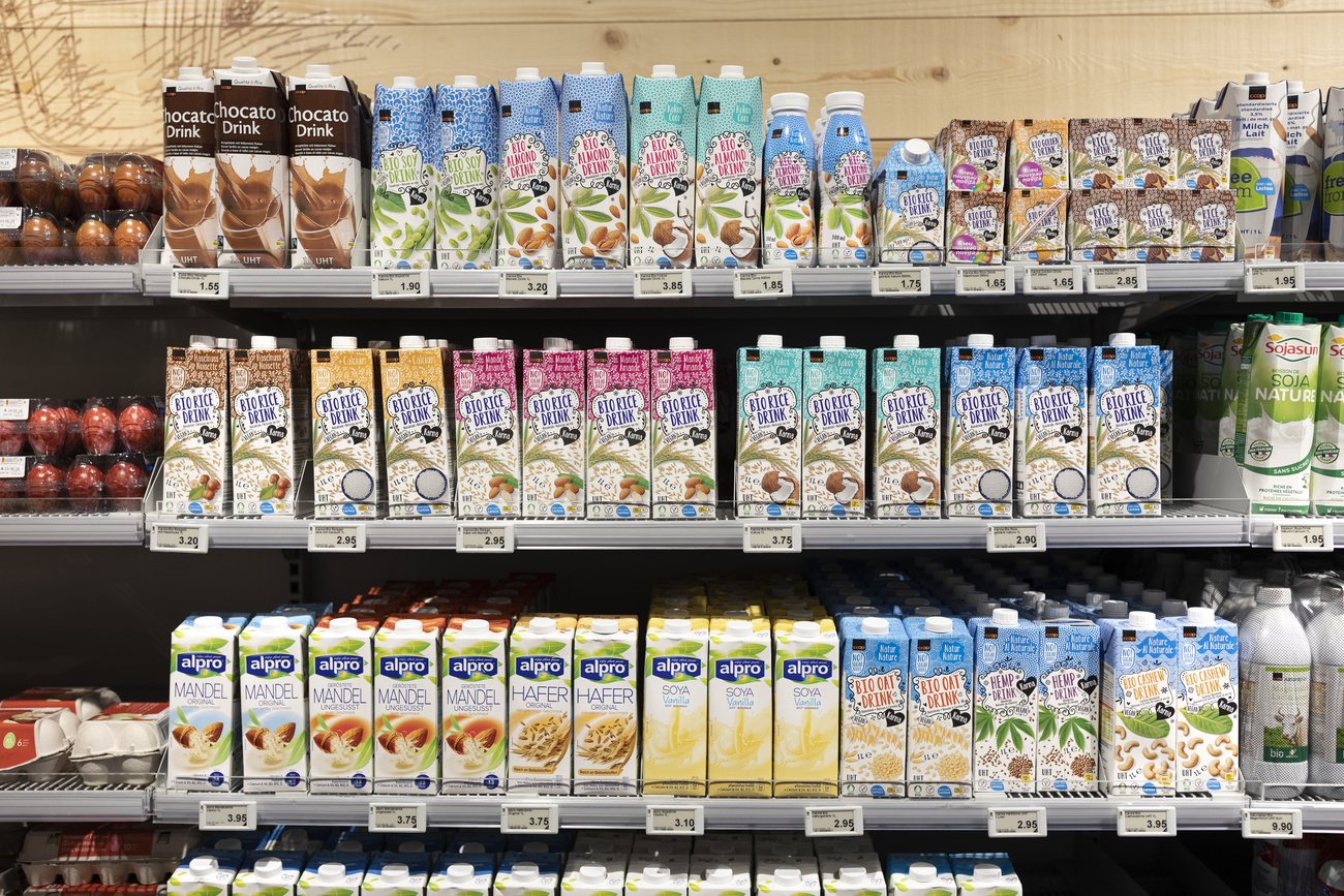 Plant-based milk on supermarket shelves