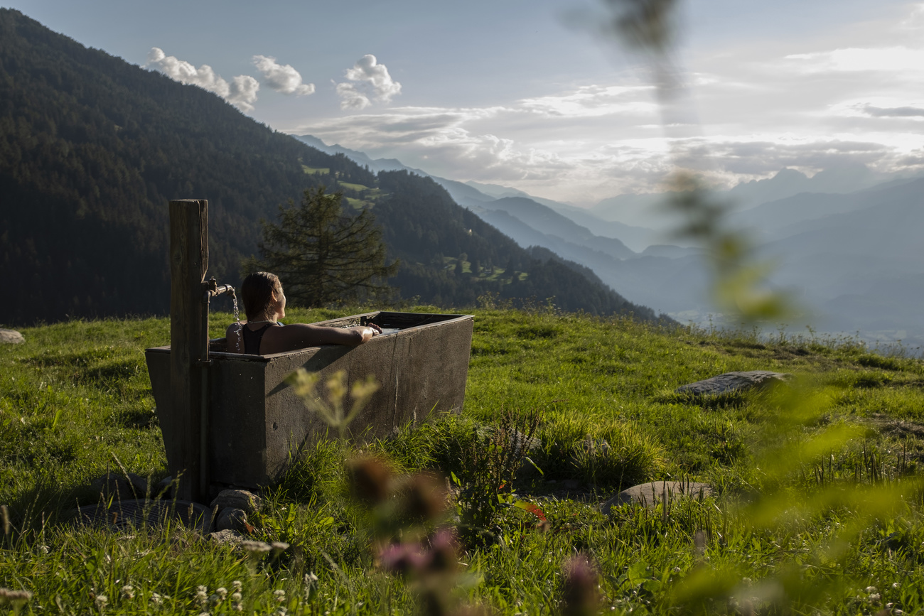 bathing in trough in mountains