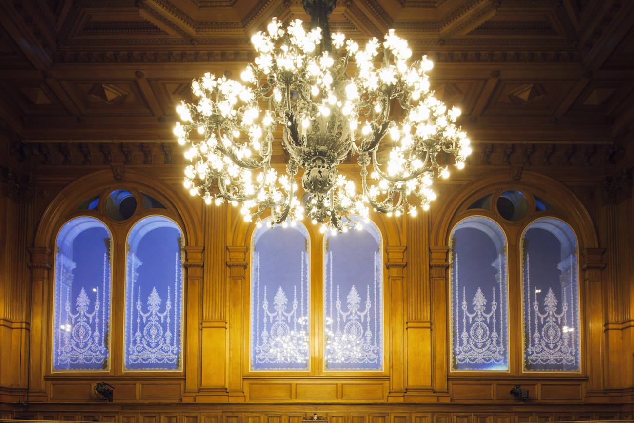 chandelier and row of windows