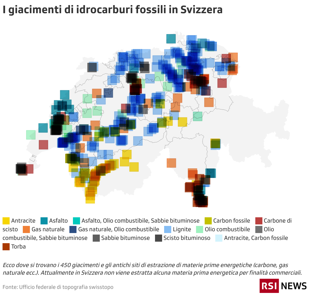La cartina della Svizzera con i giacimenti