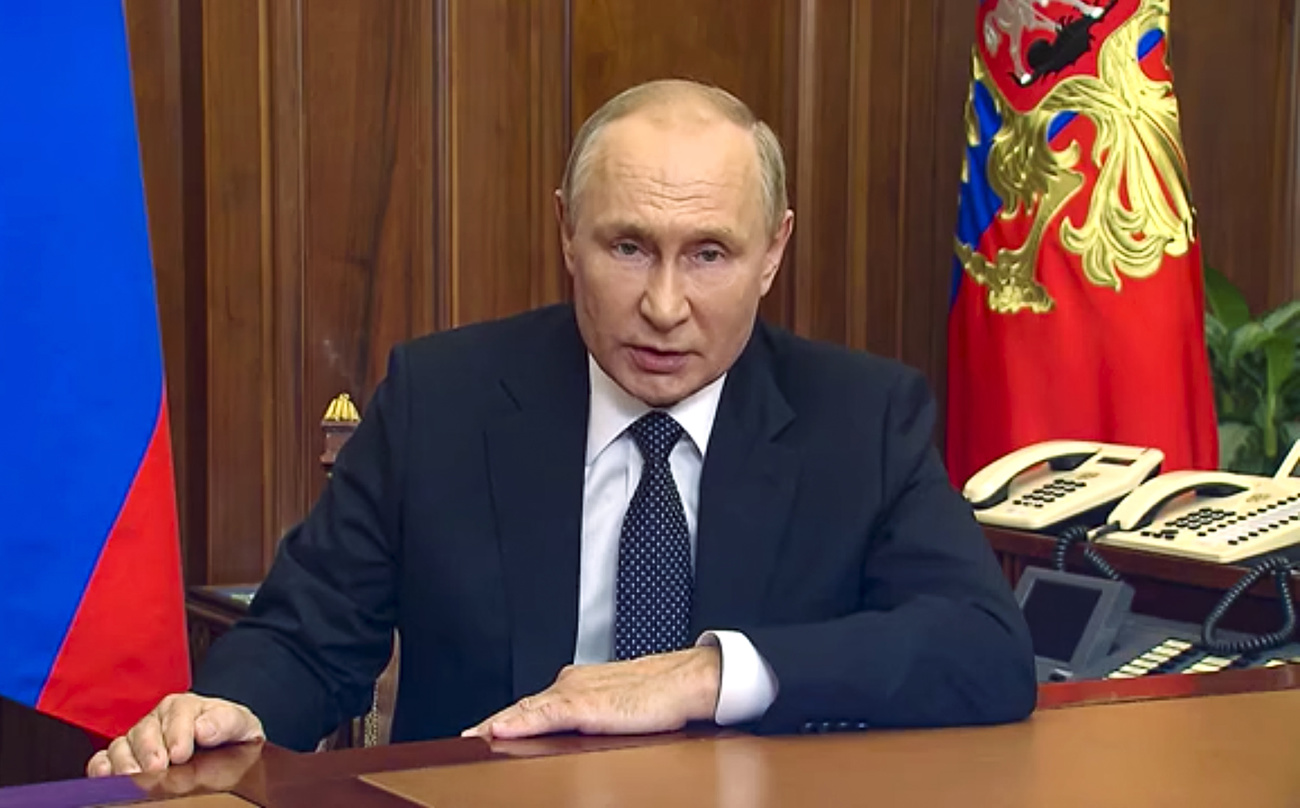Vladimir Putin durante il discorso alla nazione.