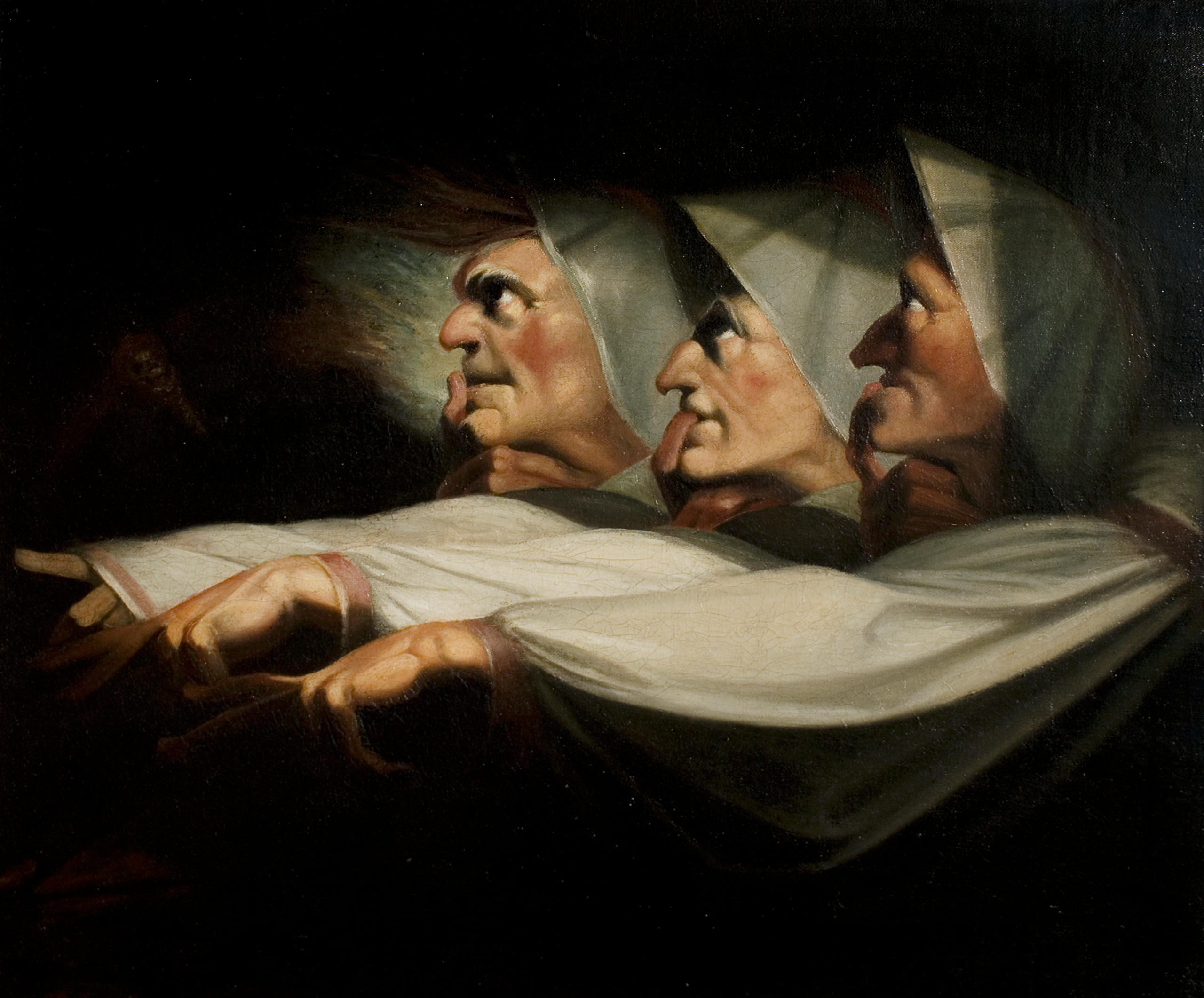 Ölgemälde mit drei Hexen
