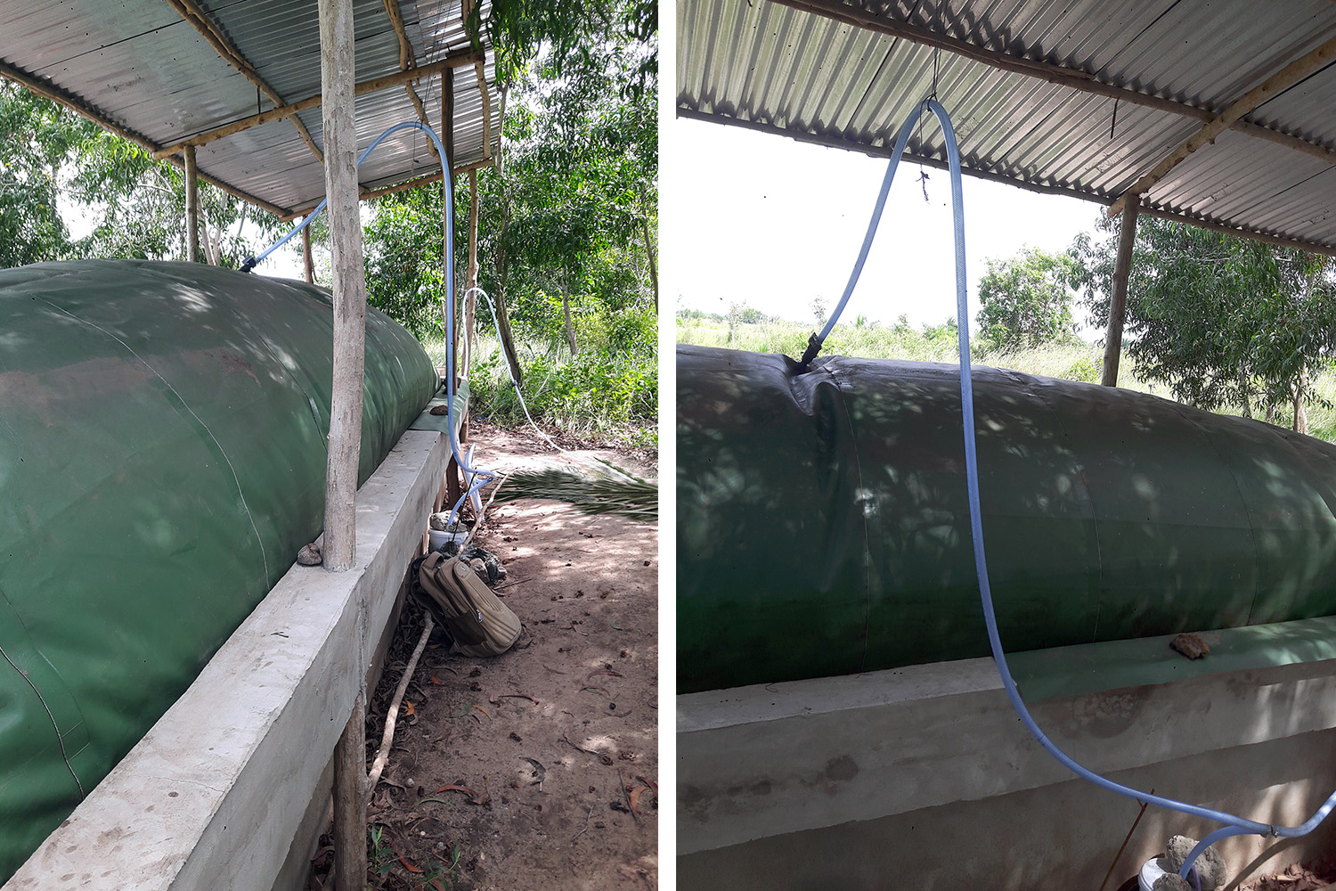 Biogasanlage mit einer mit Biogas gefüllten Plane