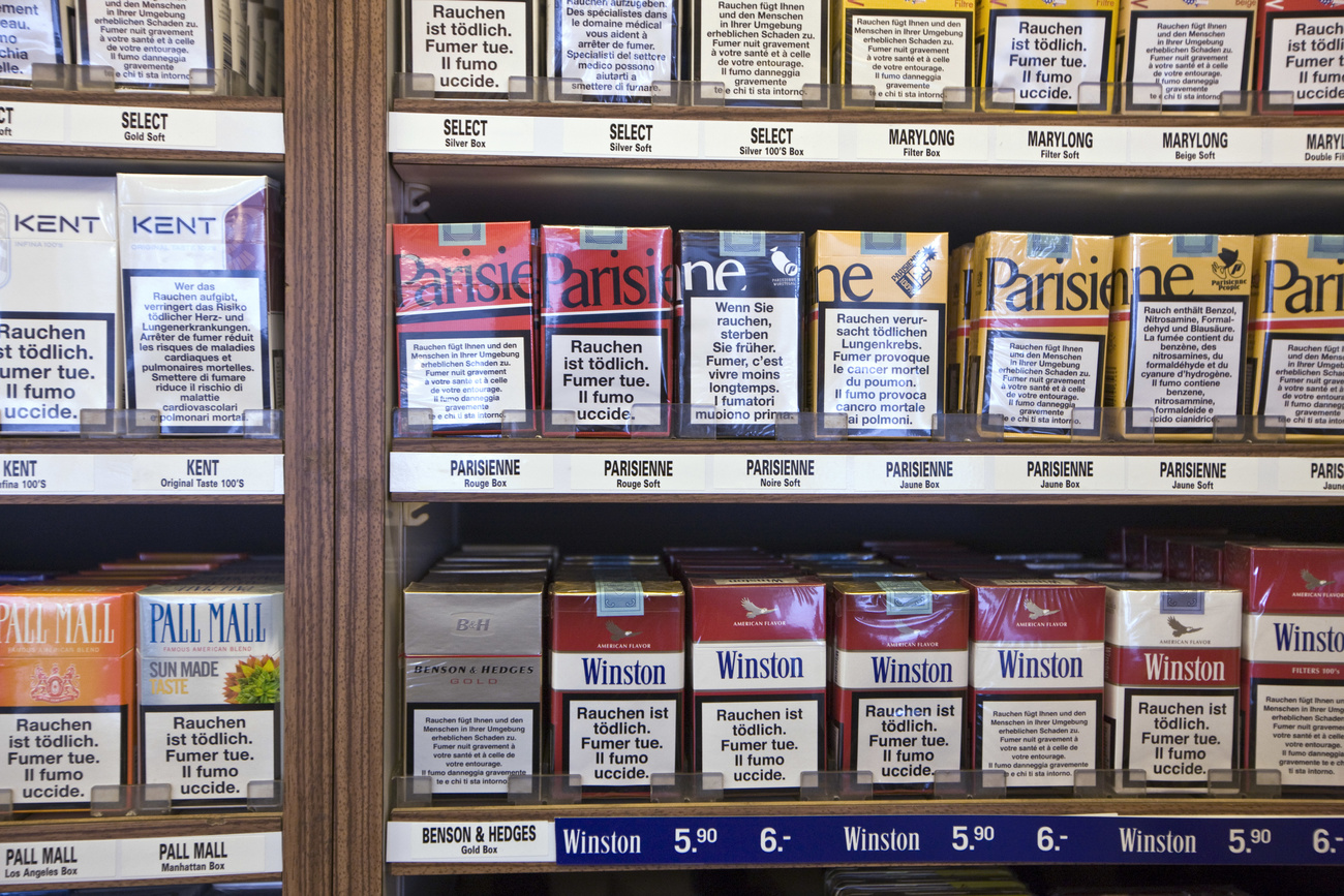 Cigarettes on a shop shelf