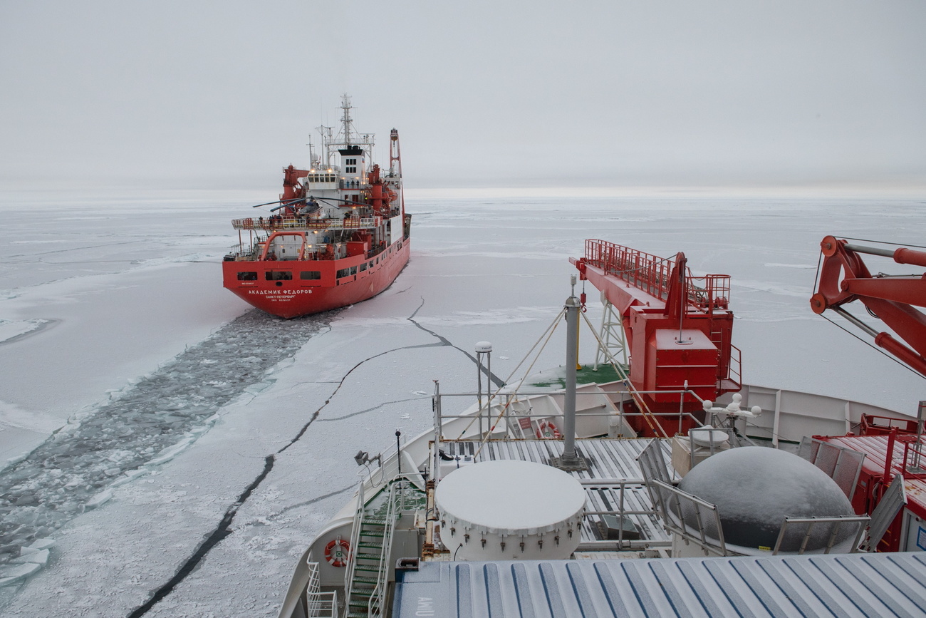 Two icebreaking ships on Arctic Ocean