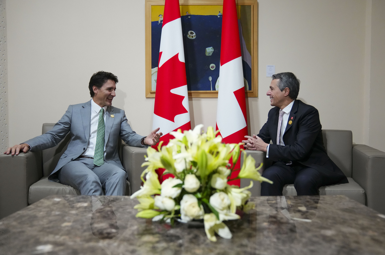 Primeiro Ministro canadense Justin Trudeau com o Presidente suíço Ignazio Cassis