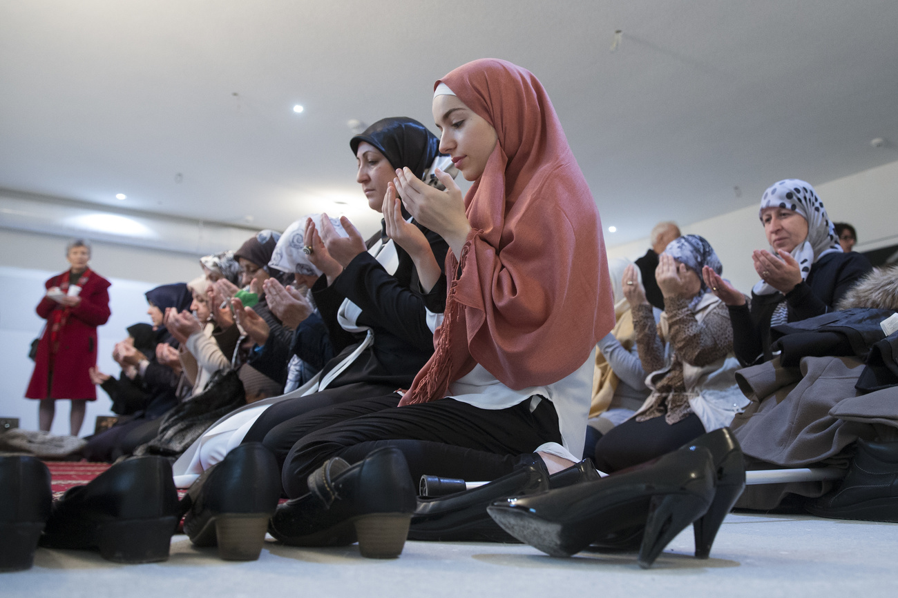 Women praying at theHouse of Religions mosque when it was opened in 2014.