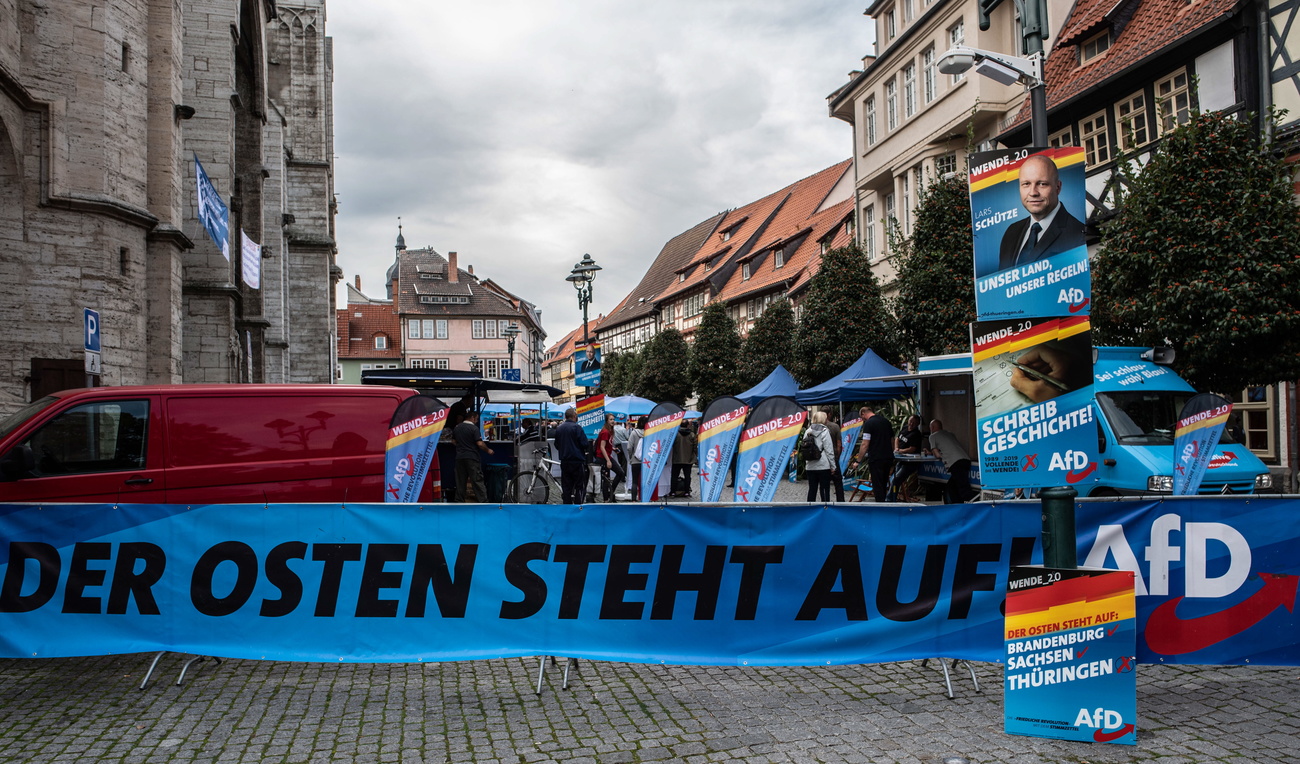 2019年10月，右翼民粹主義政黨德國選擇黨(AfD)在圖林根州Bad Langensalza舉行的競選活動。
