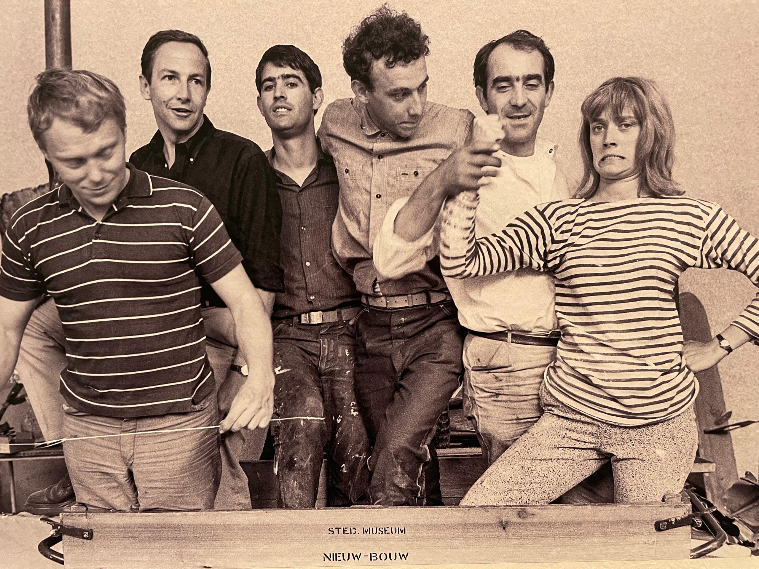 Nikki de St. Phalle with the other artists partiipating in the exhibition Dylaby at the Stedelijk Museum, Amsterdam (1962).
