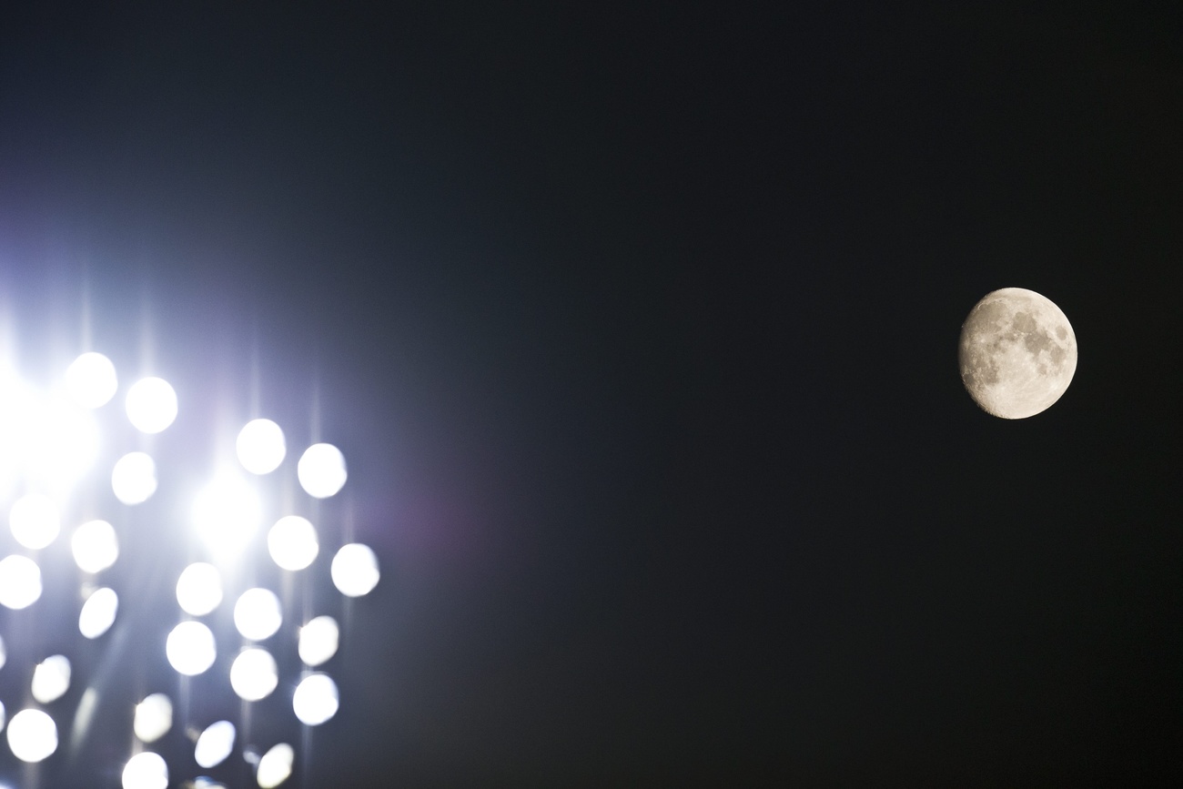 Floodlights and the moon