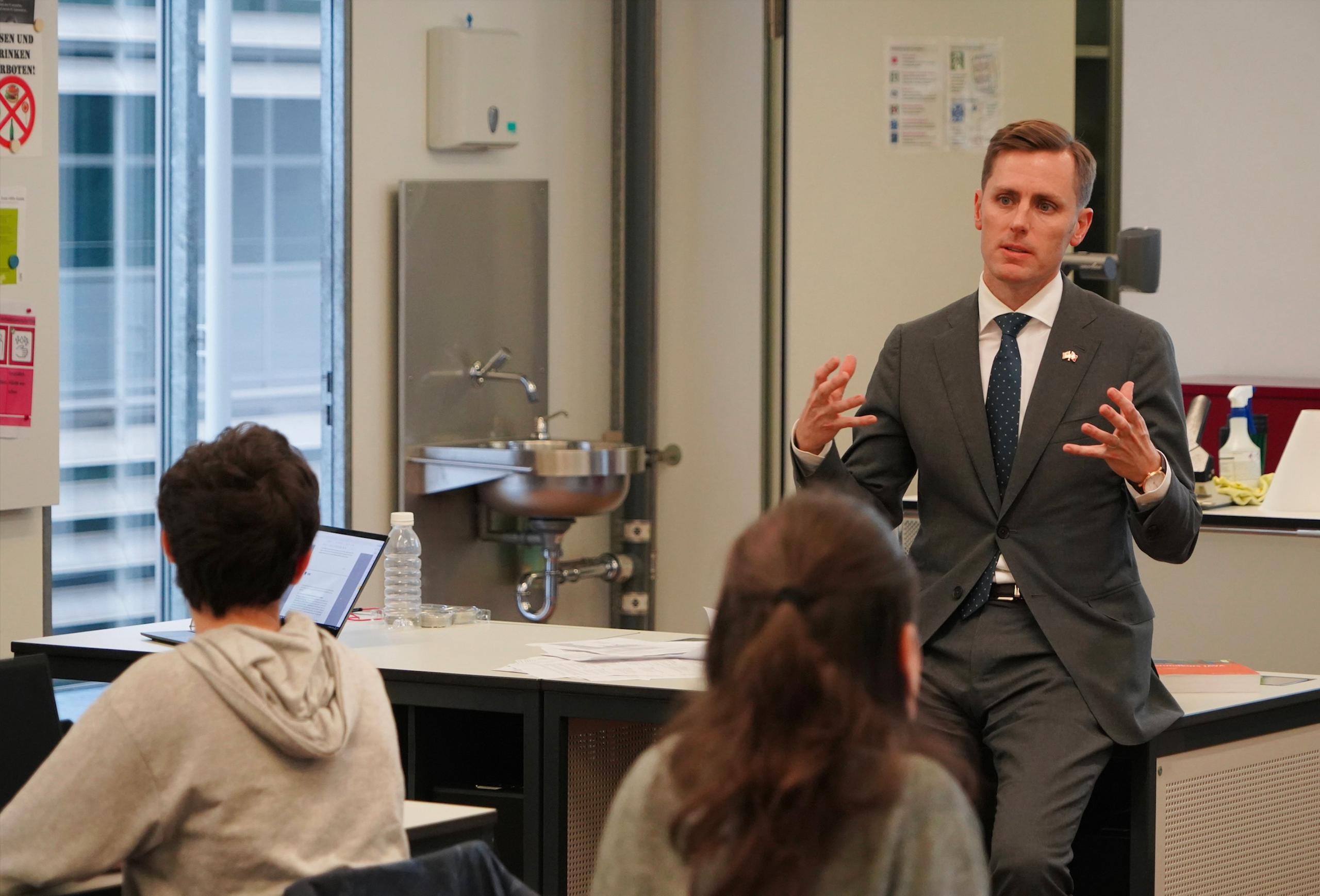 US ambassador Scott Miller with students