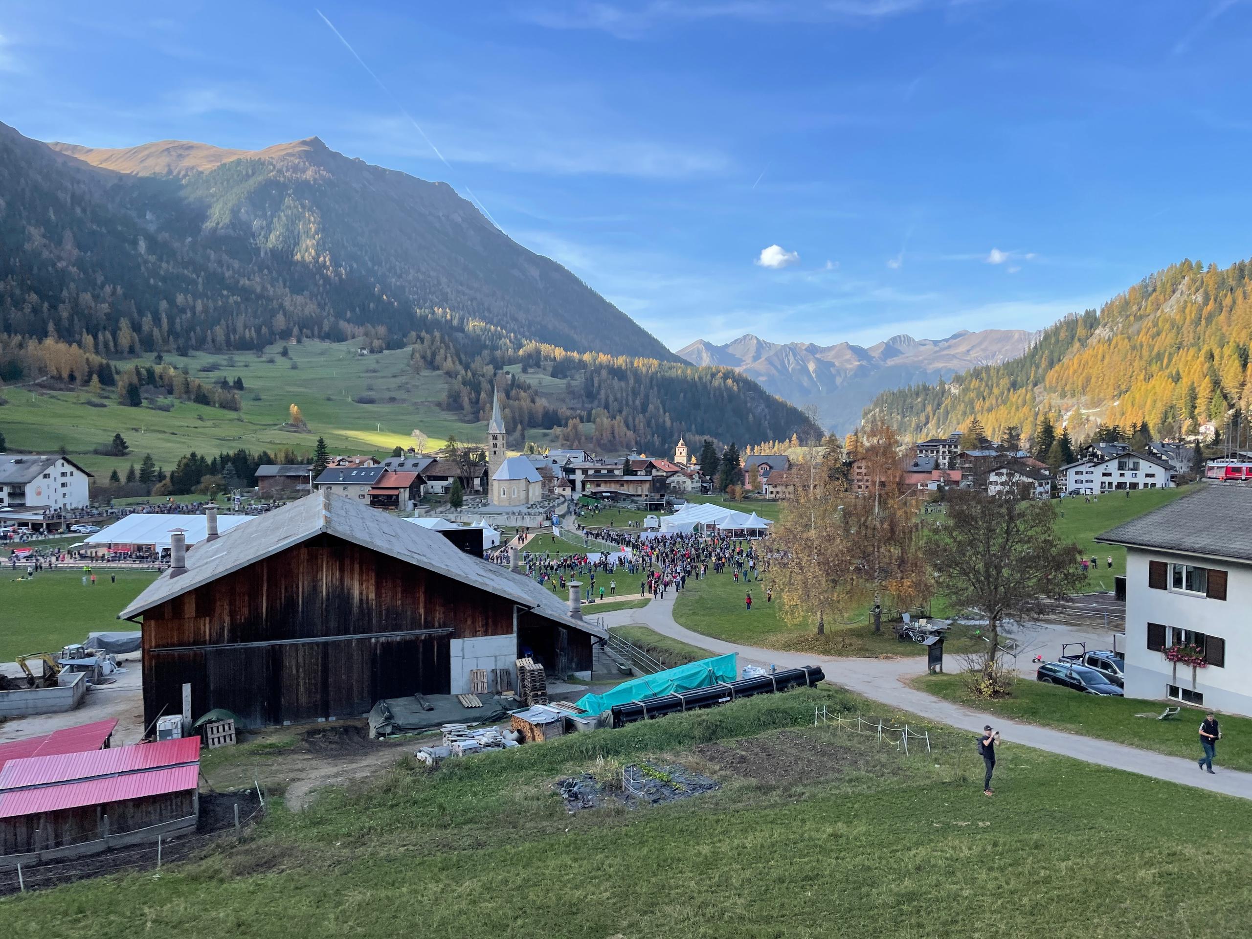The village of Bergün where the festival tents have been put up
