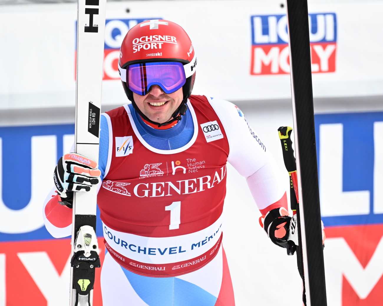 Feuz in finish area of Courchevel downhill