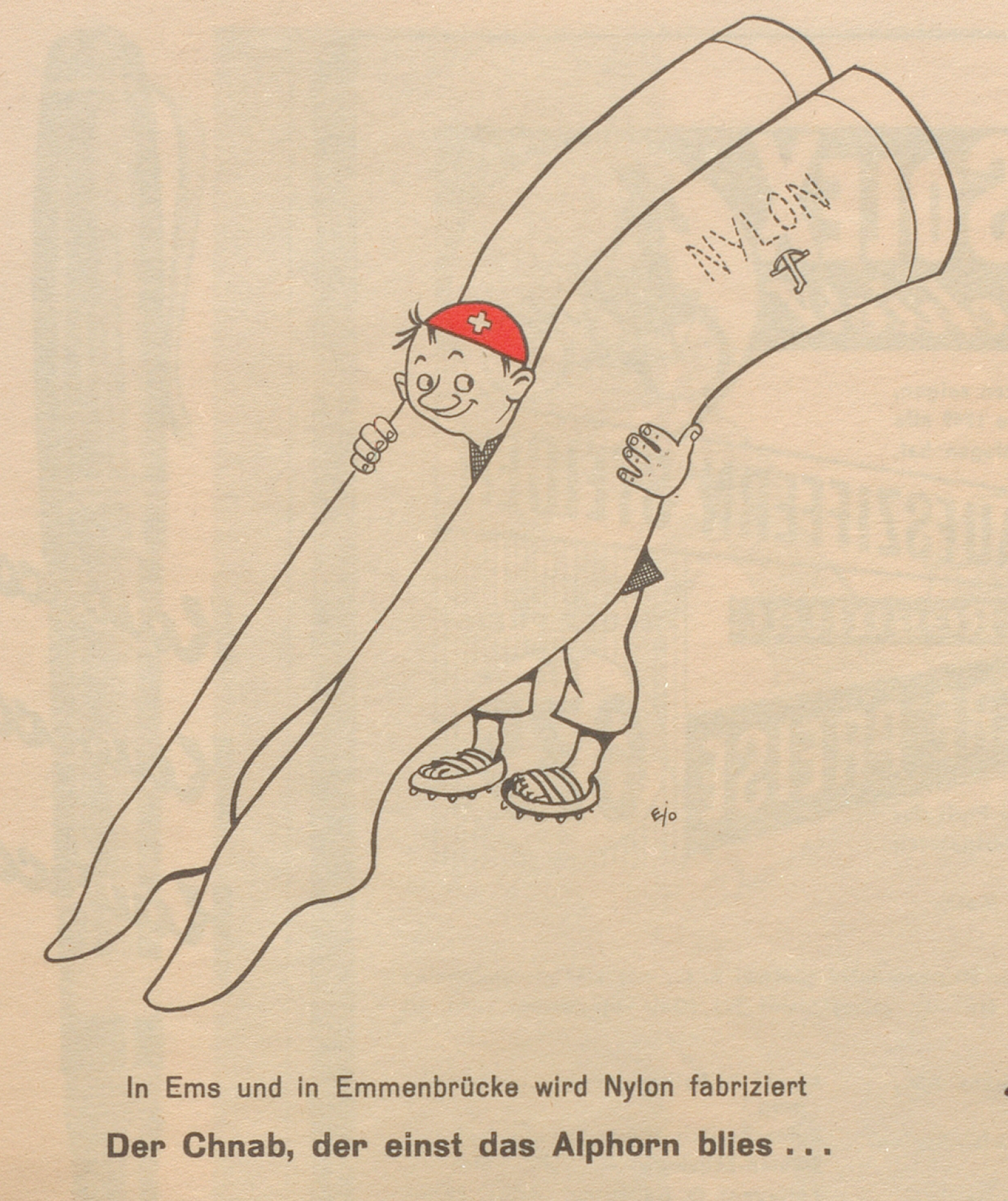 Caricature avec un bonhomme suisse tenant des bas