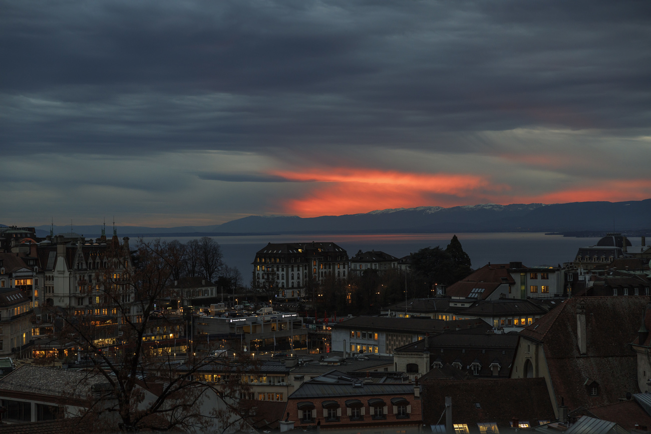View of Lausanne at night.
