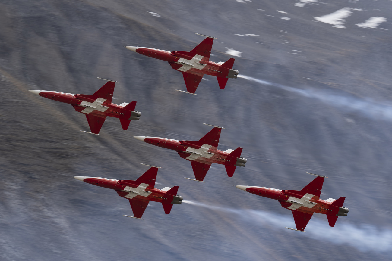 Patrouille Suisse aircraft on a display flight
