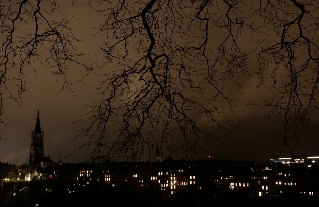 Skyline of Bern with few lights on