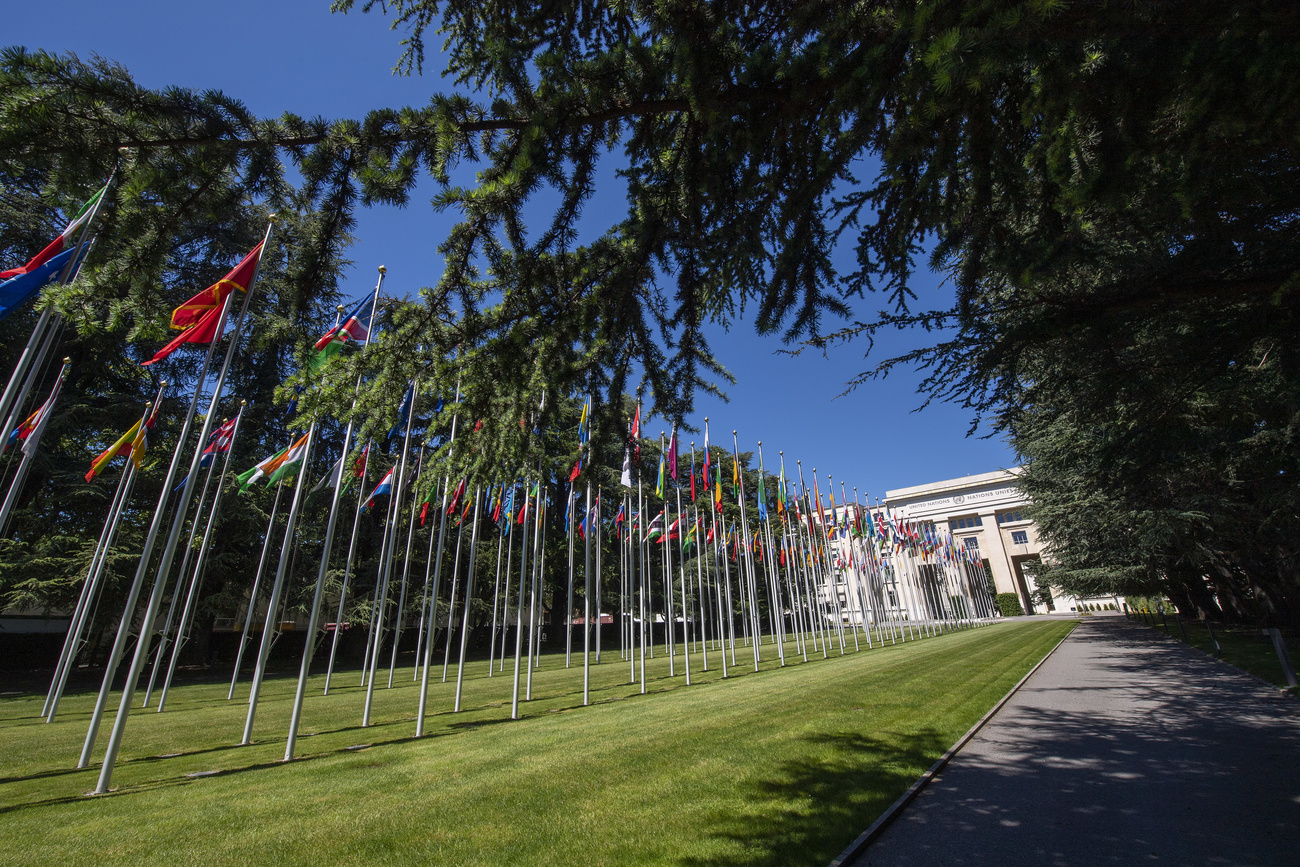 Flags outside Palais des Nations, Geneva