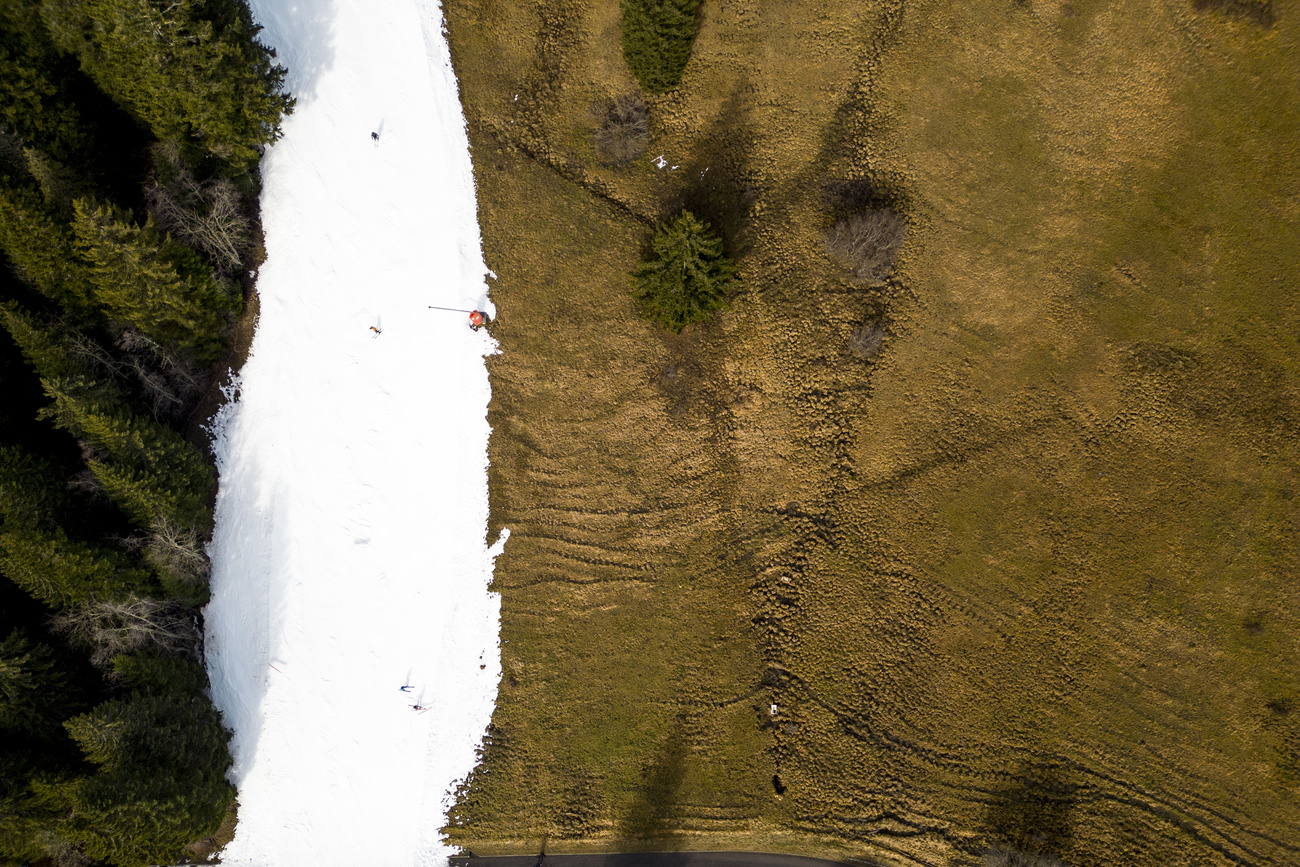 piste de neige artificielle au milieu d une étendue verte