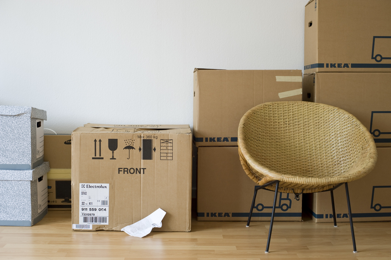 Boxes and furniture in a home