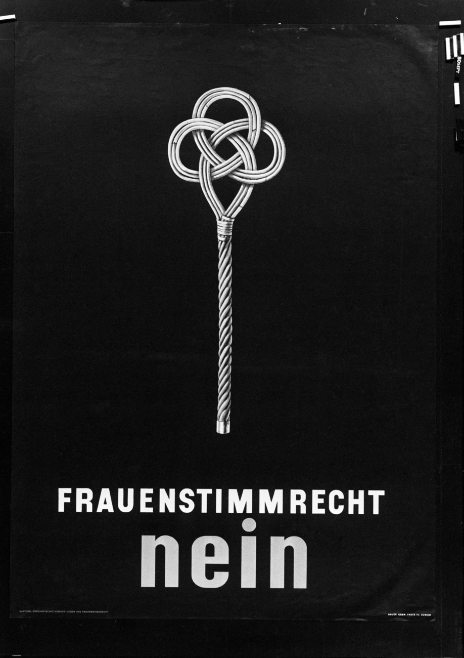 Plakat des Zürcher Kantonalkomitees gegen das Frauenstimmrecht aus dem Jahr 1946.
