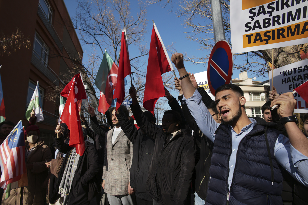 Demonstrators outside the Swedish embassy in Ankara