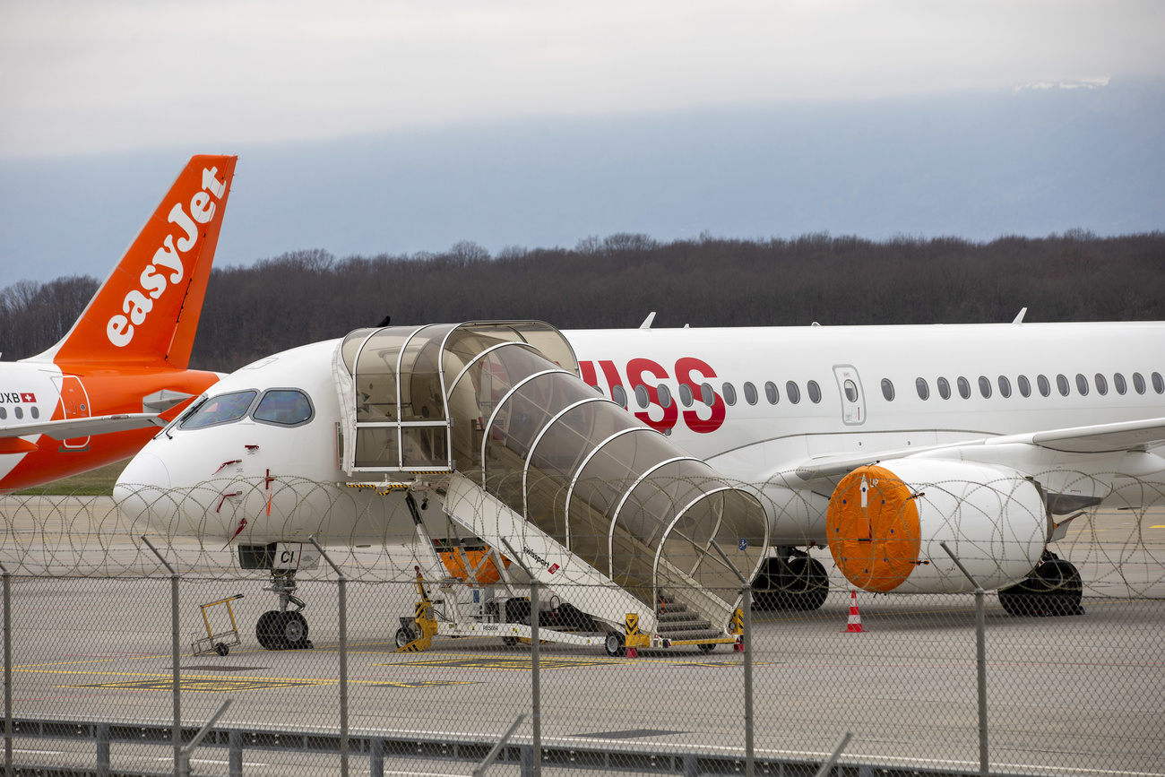 easyJet and SWISS aircraft at Geneva airport