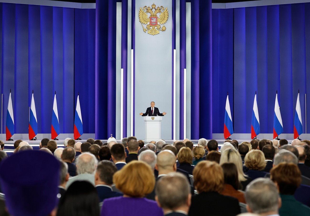 Putin durante il suo discorso davanti all assemblea federale.