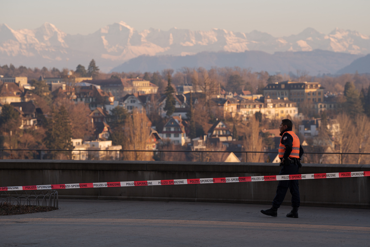 Police tape in front of the parliament building in Bern