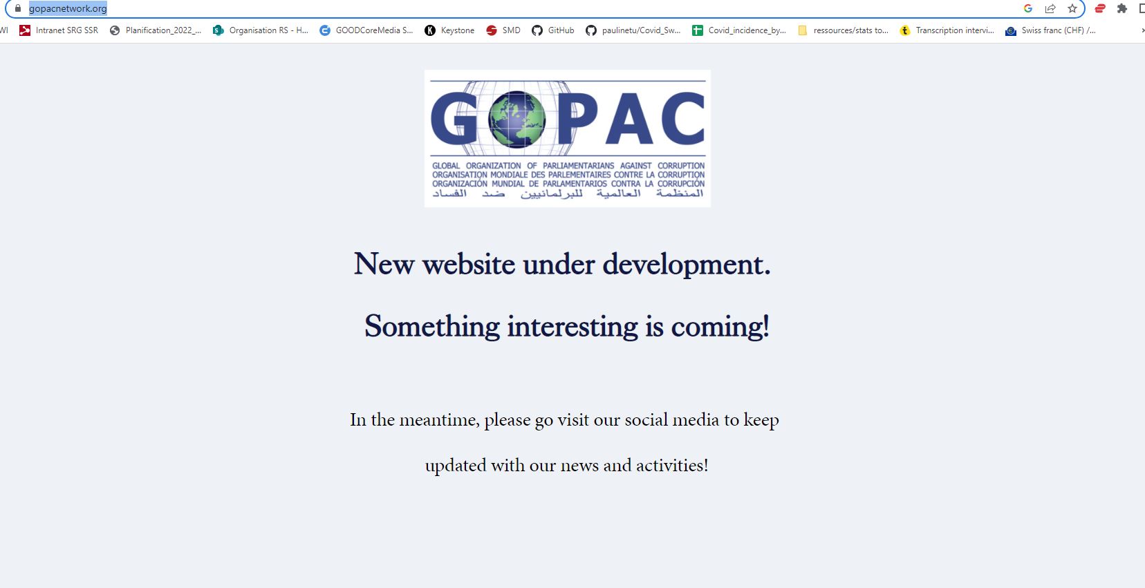 Capture d écran de la page d accueil du site de GOPAC.