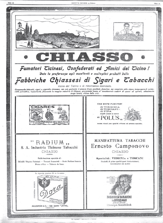 Una pubblicità all interno della Gazzetta Ticinese del 23 febbraio 1943.