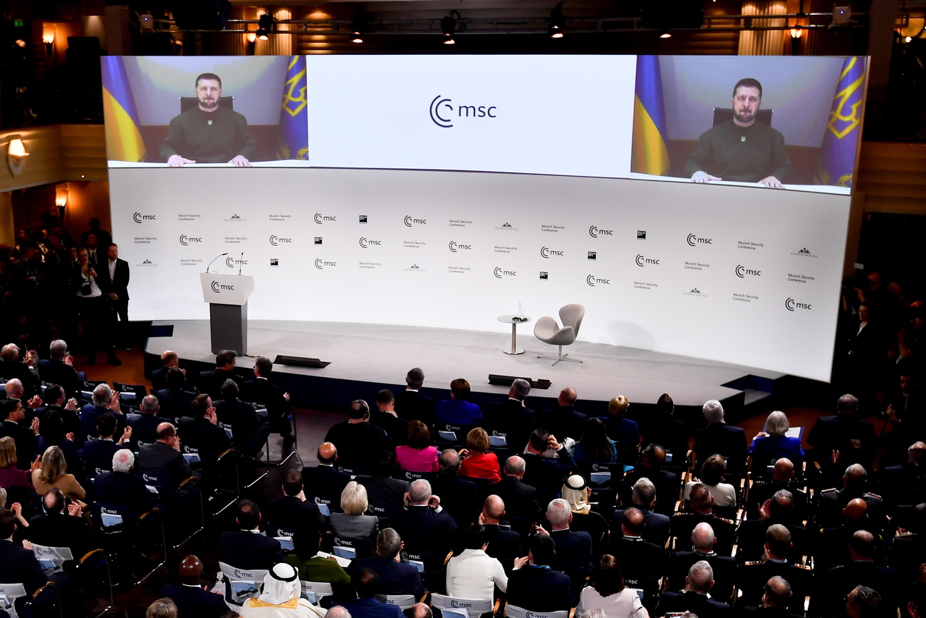 Ukraine President Volodymyr Zelensky addressing Munich Security Conference