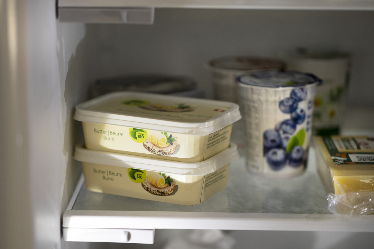 organic butter and yogurt in a fridge