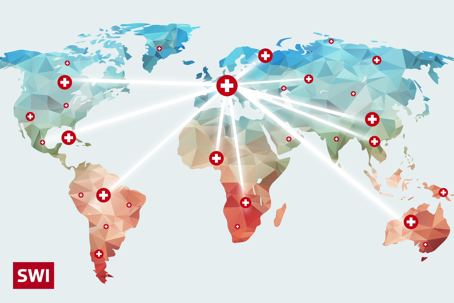 Carte du monde symbolisant le rayonnement de la Suisse