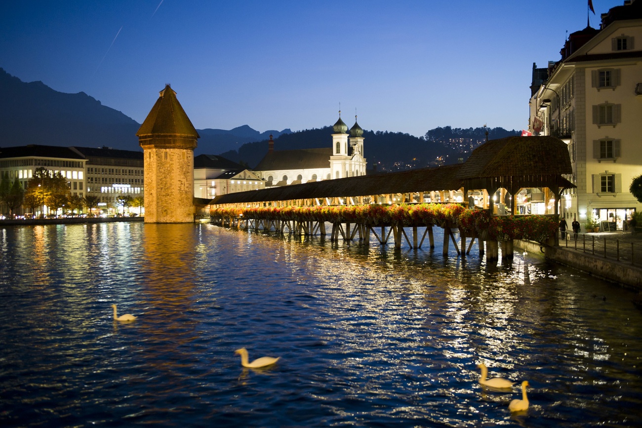 Lucerne with Chapel bridge by night