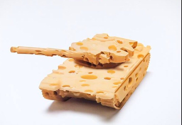 A military tank made of cheese